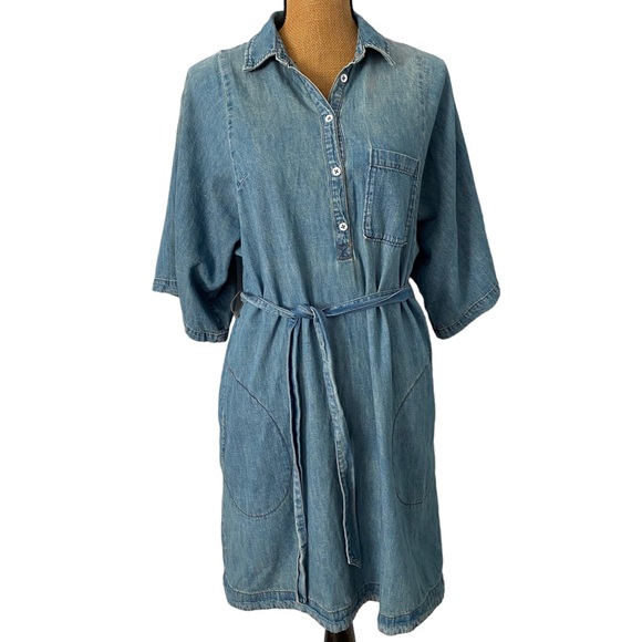Anthropologie Pilcro Pull-on 1/3 Button Shirt Short Belted Denim Dress XS - Picture 3 of 9
